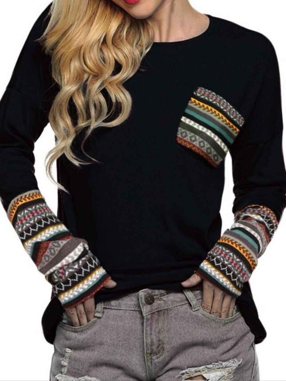 POGTMM Women's Long Sleeve Casual Loose T-Shirts Blouse Tops with Thumb Holes